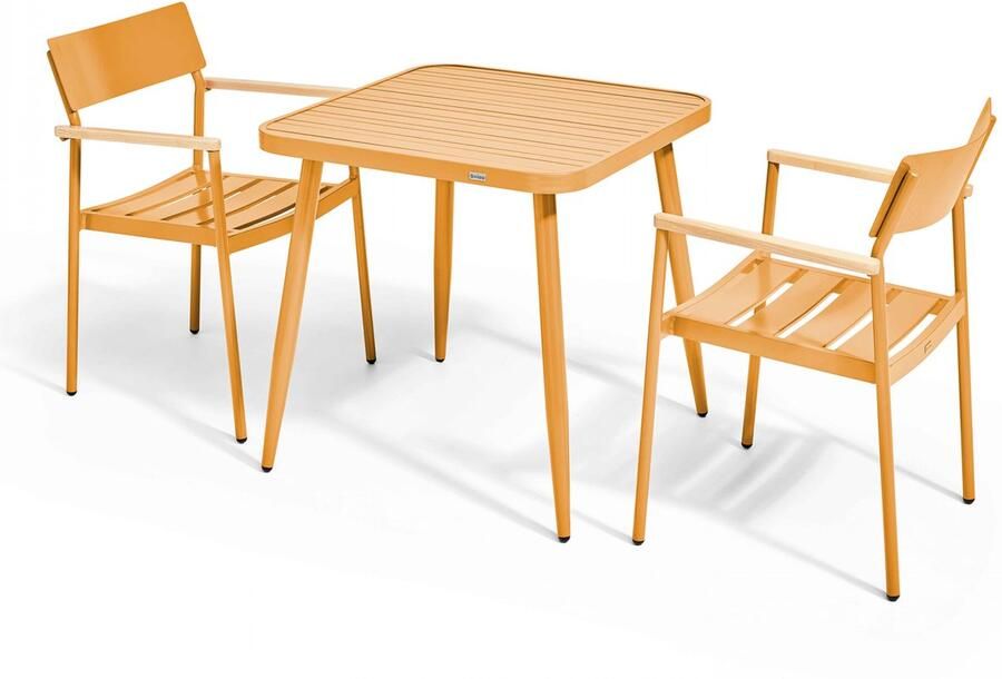 Oviala Tuinset met tafel en 2 aluminium houten fauteuils in mosterdgeel