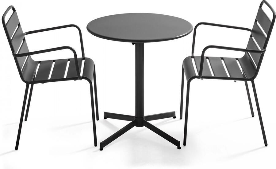 Oviala Tuinset met tafel en 2 antraciet fauteuils Palavas