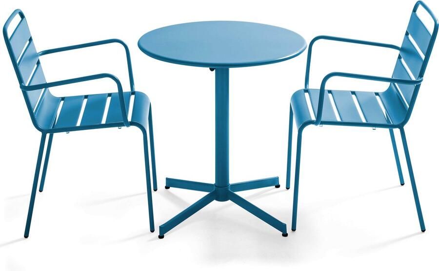 Oviala Tuinset met tafel en 2 blauwe Pacific fauteuils Palavas