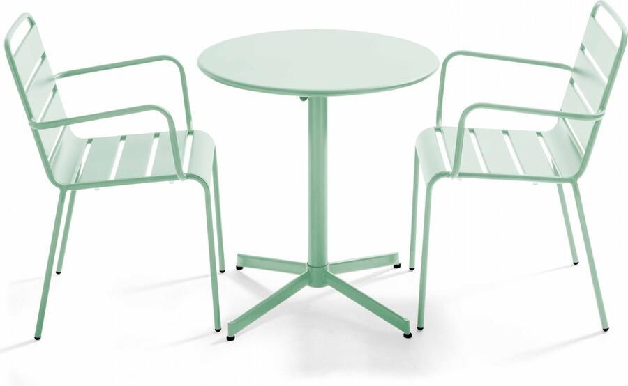 Oviala Tuinset met tafel en 2 fauteuils in saliegroen Palavas