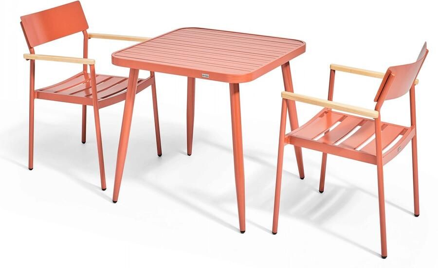 Oviala Tuinset met tafel en 2 fauteuils van aluminium hout in terracotta