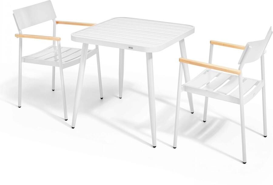 Oviala Tuinset met tafel en 2 fauteuils van aluminium wit hout