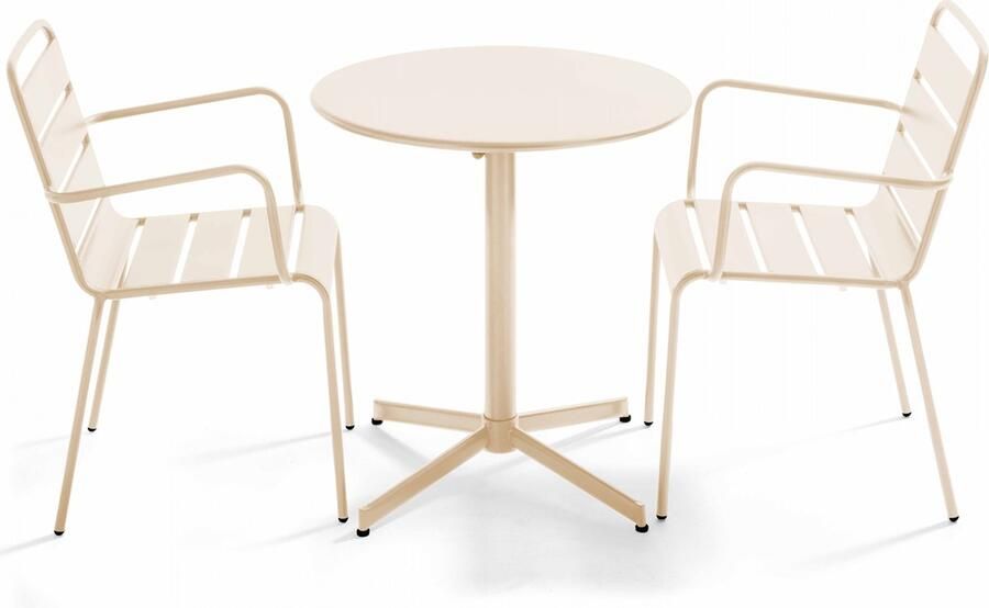 Oviala Tuinset met tafel en 2 ivoorkleurige fauteuils Palavas