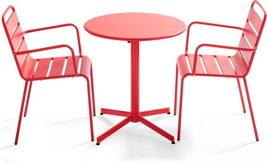 Oviala Tuinset met tafel en 2 rode fauteuils Palavas
