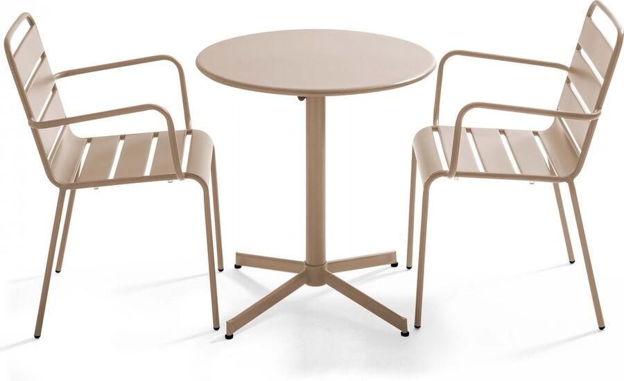 Oviala Tuinset met tafel en 2 taupe fauteuils Palavas