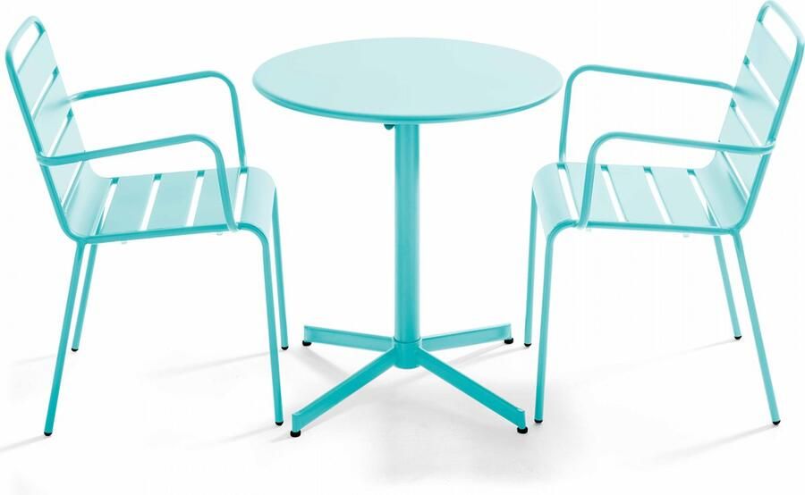 Oviala Tuinset met tafel en 2 turquoise fauteuils Palavas