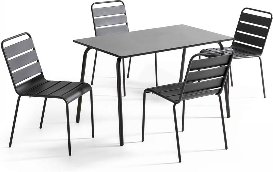 Oviala tuinset met tafel en 4 antracietkleurige stoelen Palavas