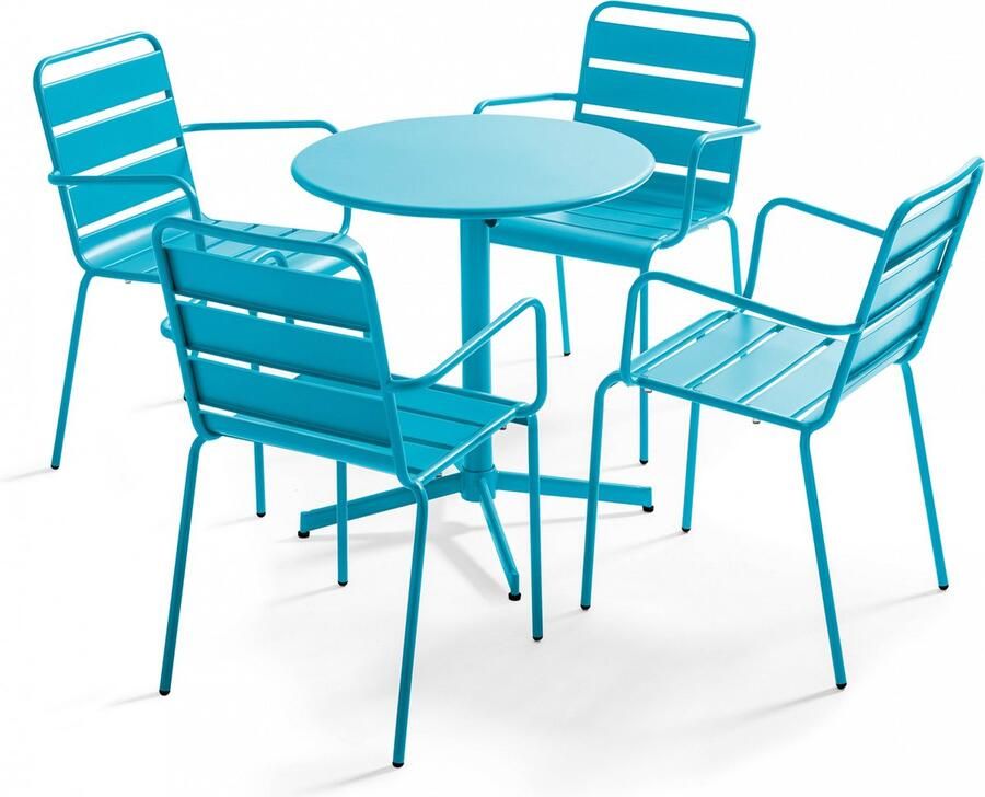 Oviala Tuinset met tafel en 4 blauwe fauteuils Palavas