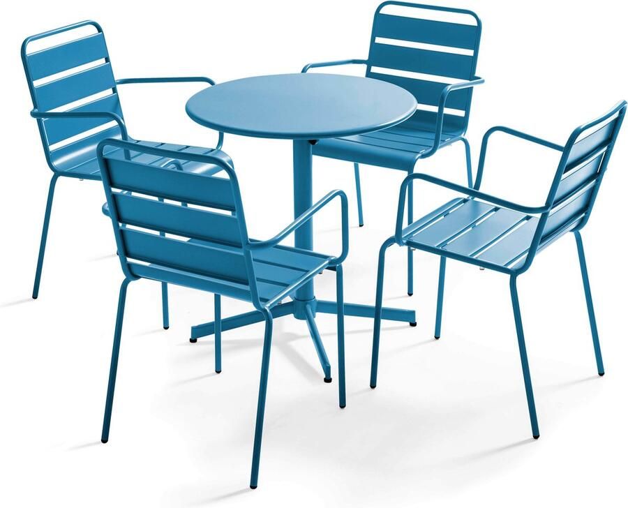 Oviala Tuinset met tafel en 4 blauwe Pacific fauteuils Palavas