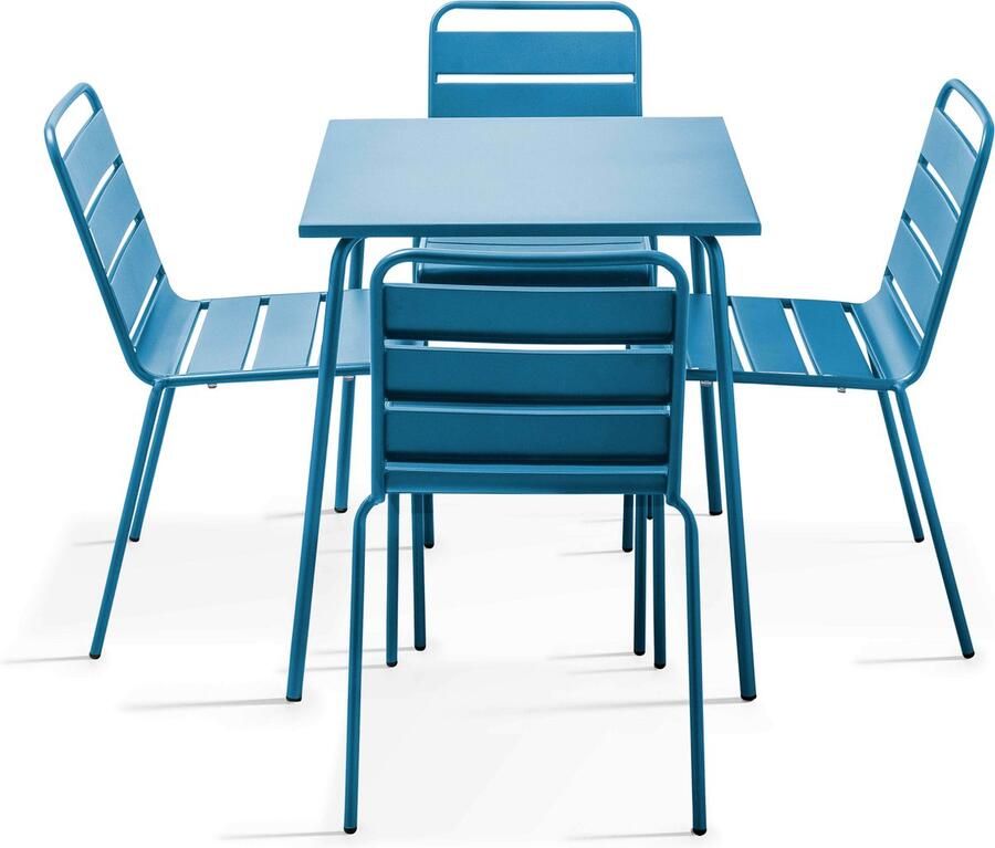 Oviala Tuinset met tafel en 4 blauwe Pacific stoelen Palavas