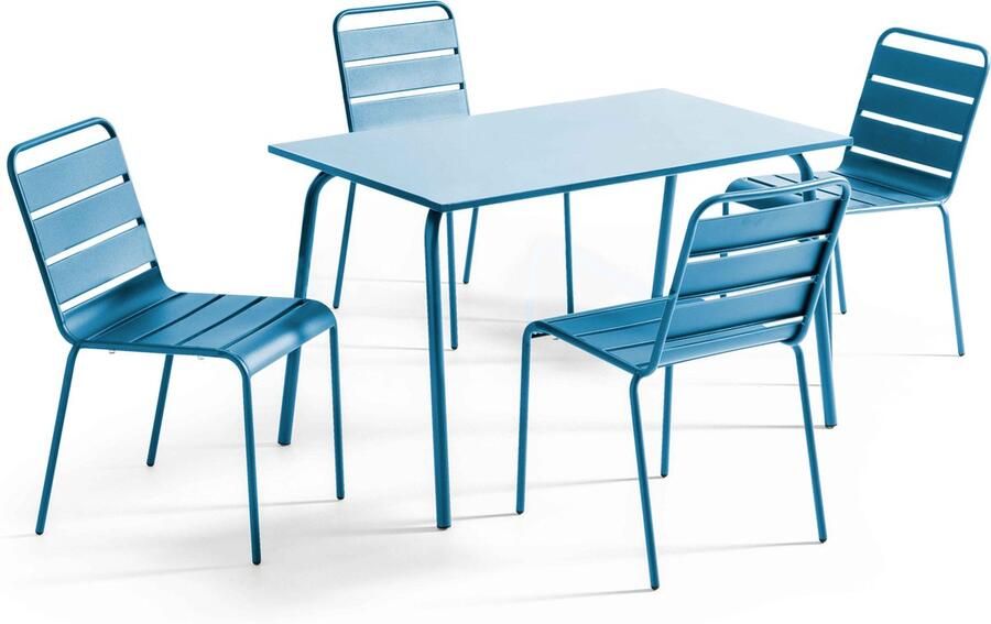 Oviala tuinset met tafel en 4 blauwe Pacific stoelen Palavas