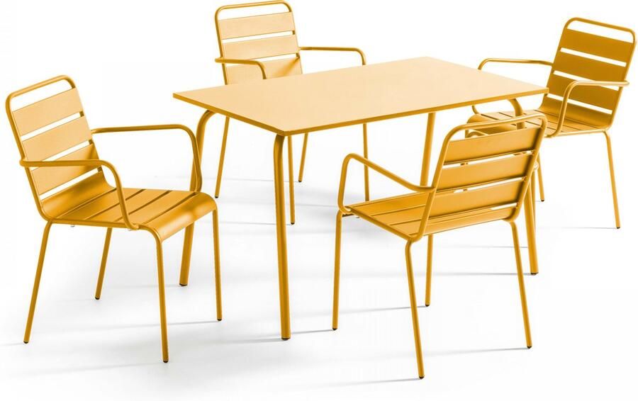 Oviala Tuinset met tafel en 4 gele fauteuils Palavas