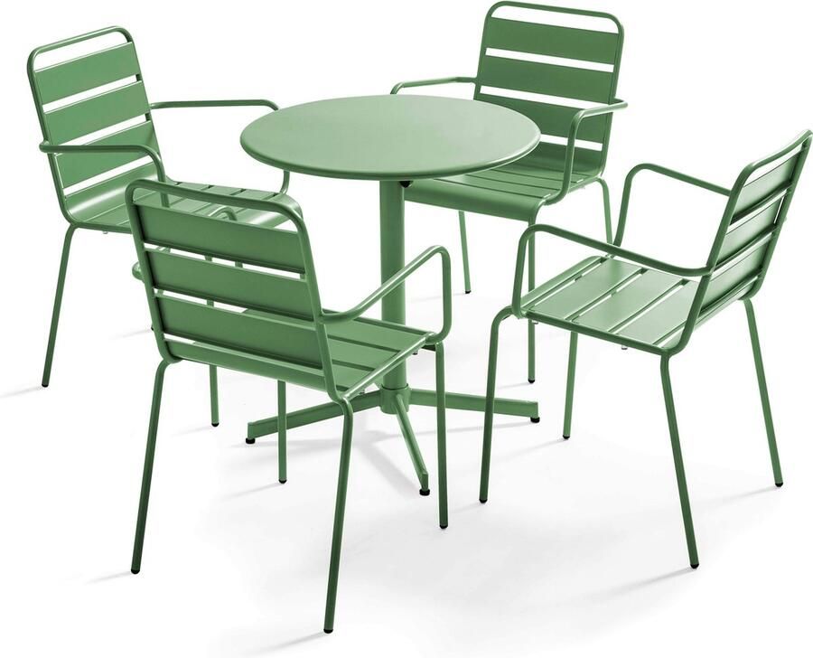 Oviala Tuinset met tafel en 4 groene cactus fauteuils Palavas