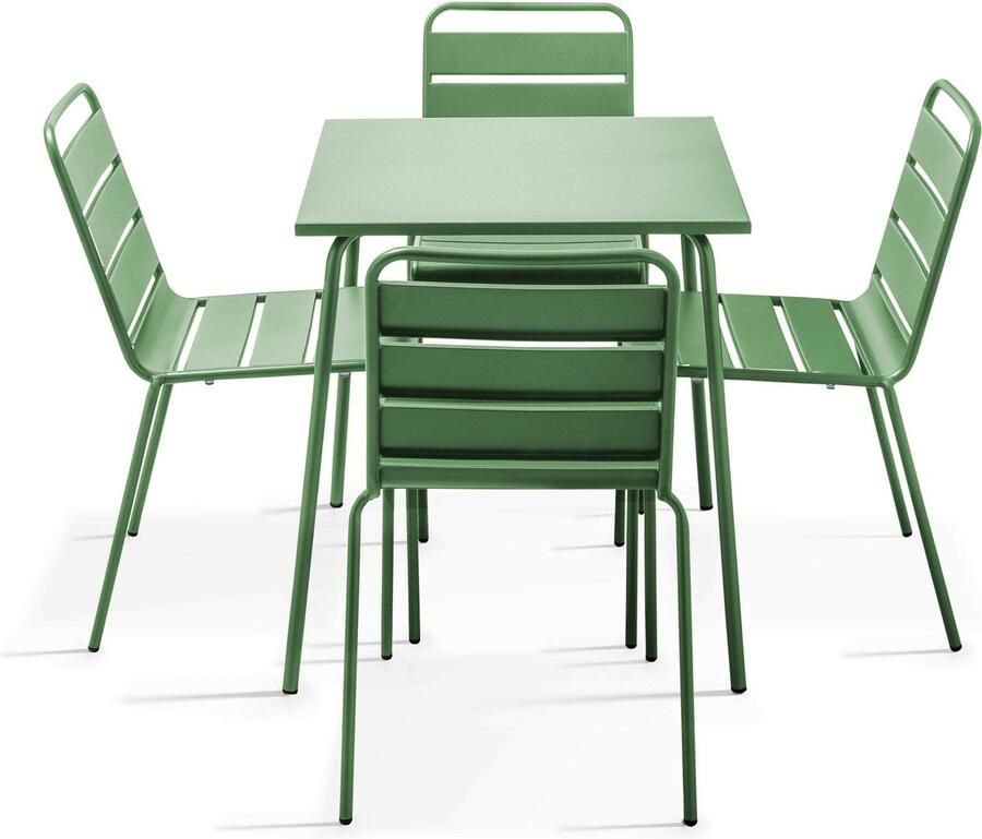 Oviala Tuinset met tafel en 4 groene cactus stoelen Palavas