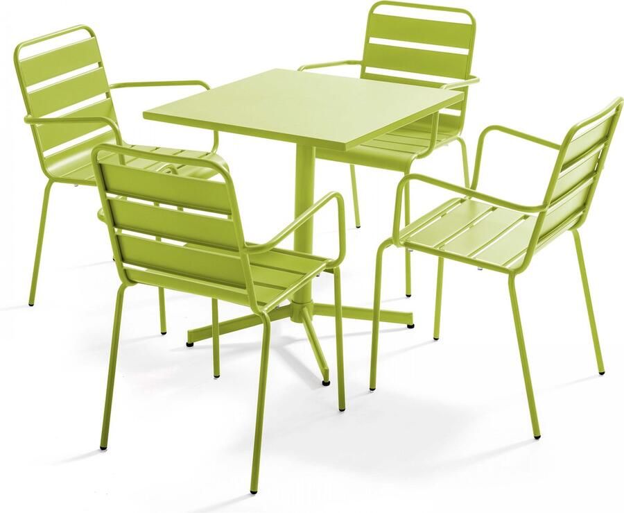 Oviala Tuinset met tafel en 4 groene fauteuils Palavas