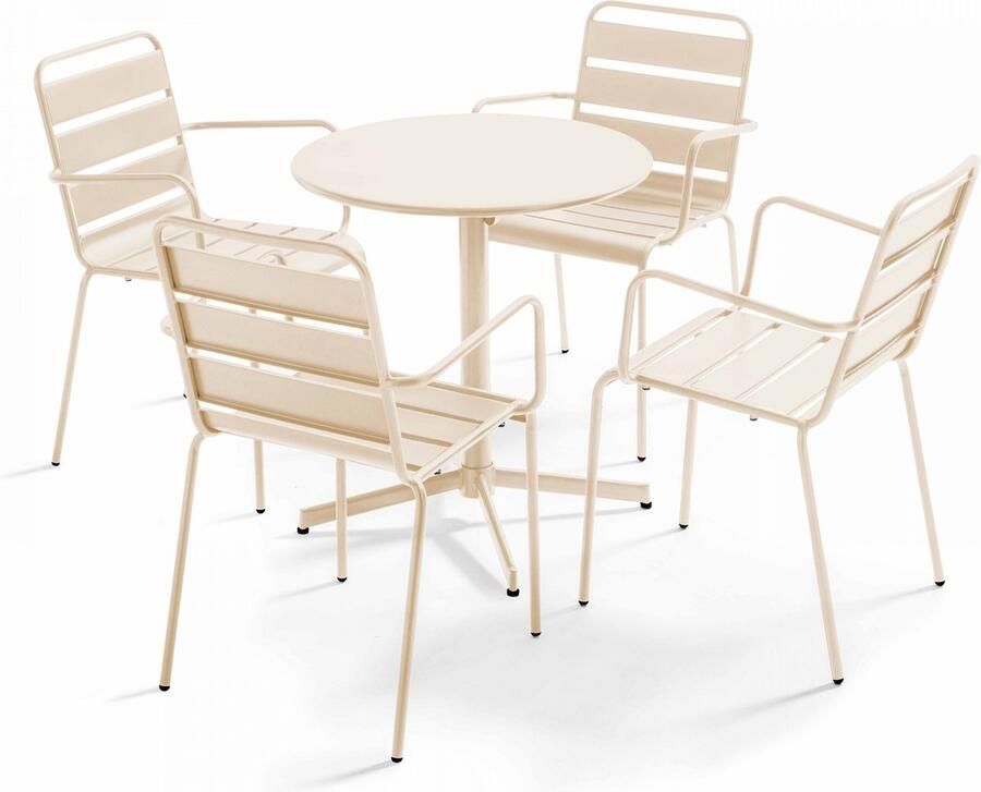 Oviala Tuinset met tafel en 4 ivoorkleurige fauteuils Palavas