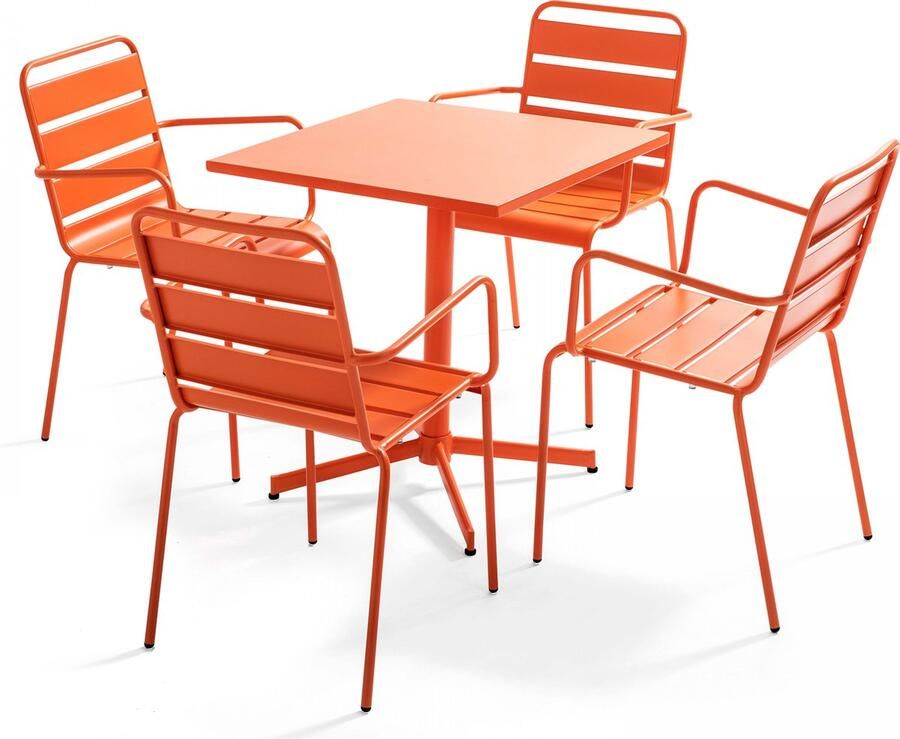Oviala Tuinset met tafel en 4 oranje fauteuils Palavas