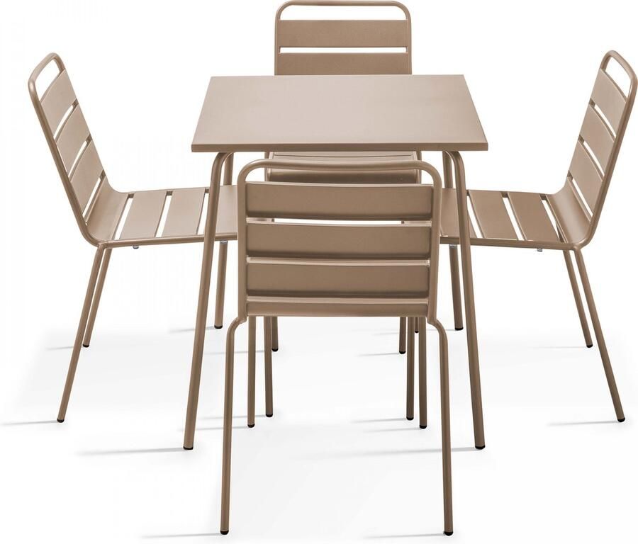 Oviala Tuinset met tafel en 4 stoelen in taupekleurig metaal Palavas
