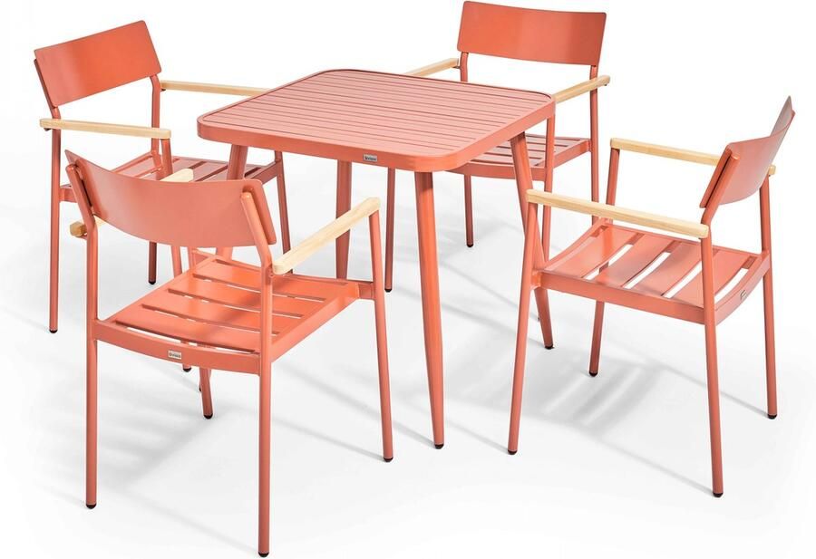 Oviala Tuinset met tafel en 4 stoelen van aluminium hout in terracotta