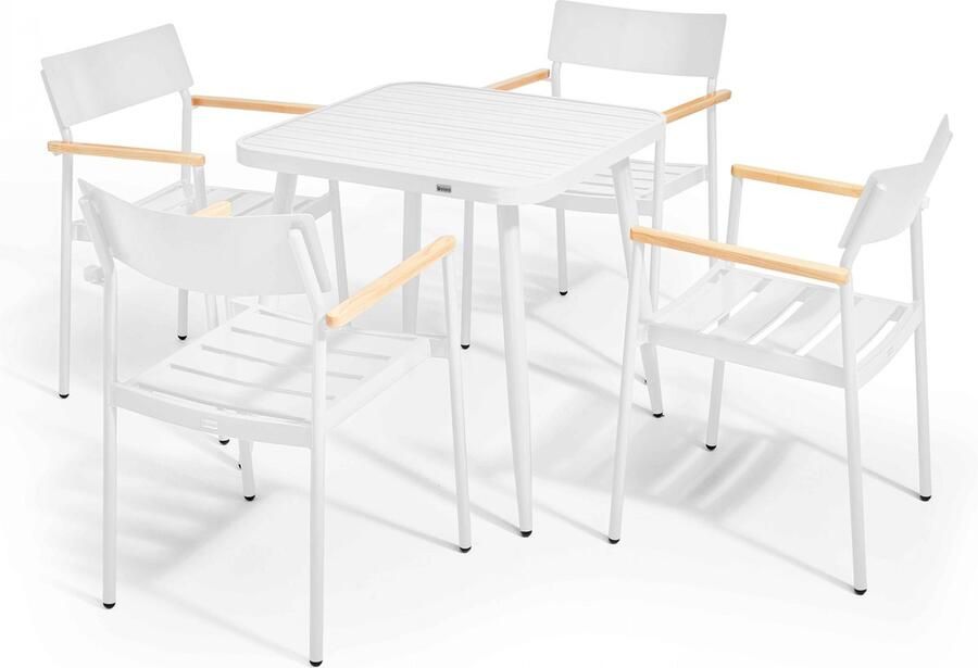 Oviala Tuinset met tafel en 4 stoelen van aluminium wit hout