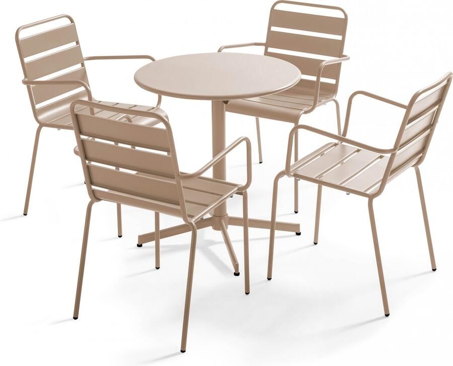 Oviala Tuinset met tafel en 4 taupe fauteuils Palavas
