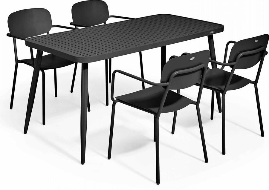 Oviala Tuinset met tafel en 4 zwarte fauteuils