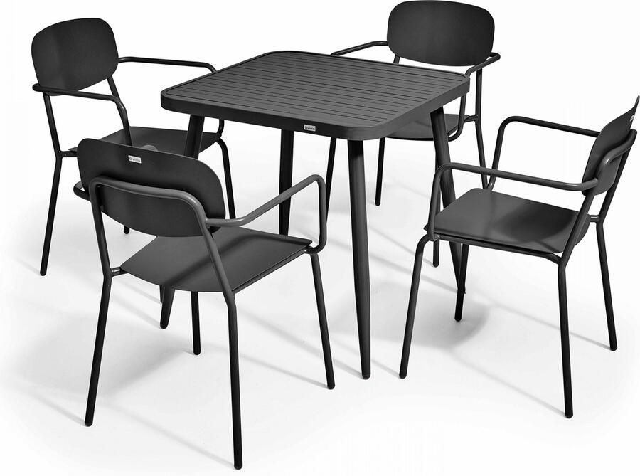 Oviala Tuinset met tafel en 4 zwarte fauteuils