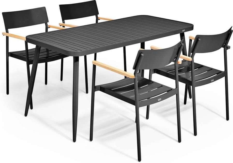 Oviala Tuinset met tafel en 4 zwarte fauteuils