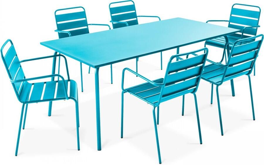 Oviala Tuinset met tafel en 6 blauwe fauteuils Palavas