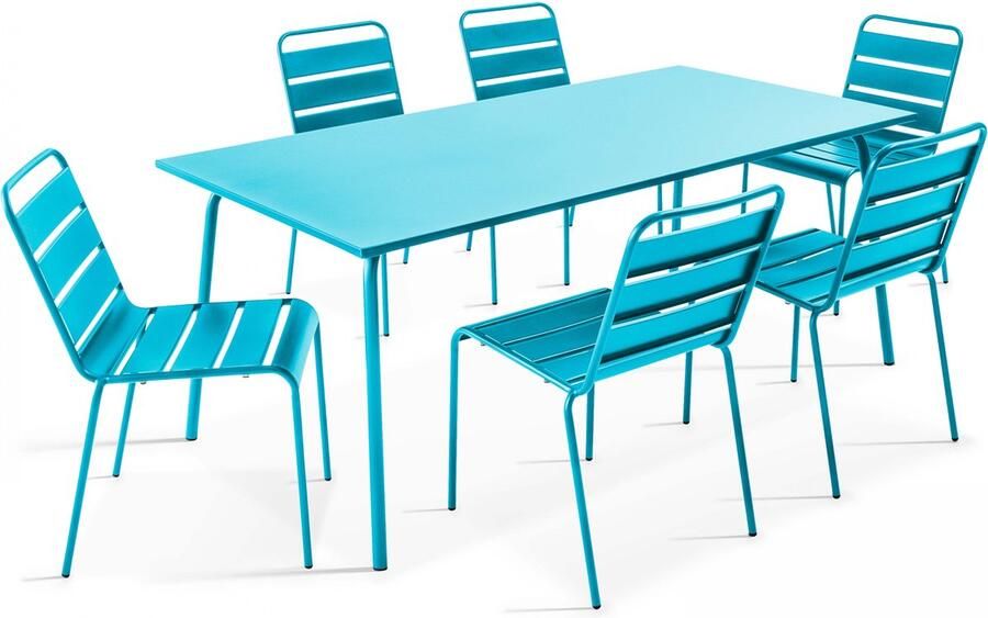 Oviala Tuinset met tafel en 6 blauwe stoelen Palavas
