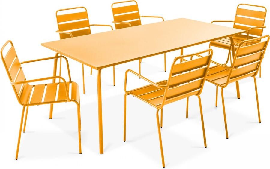 Oviala Tuinset met tafel en 6 gele fauteuils Palavas
