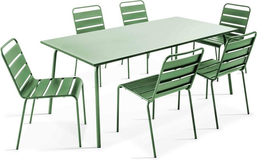 Oviala Tuinset met tafel en 6 groene cactus stoelen Palavas