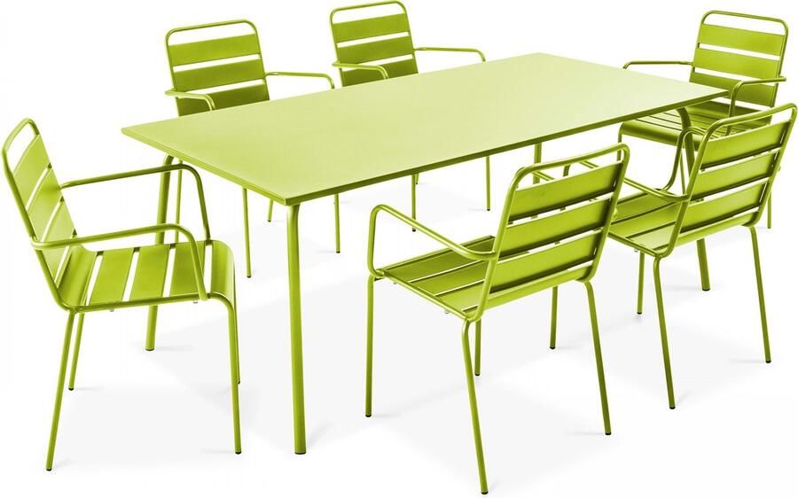 Oviala Tuinset met tafel en 6 groene fauteuils Palavas