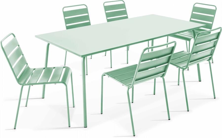 Oviala Tuinset met tafel en 6 groene salie stoelen Palavas