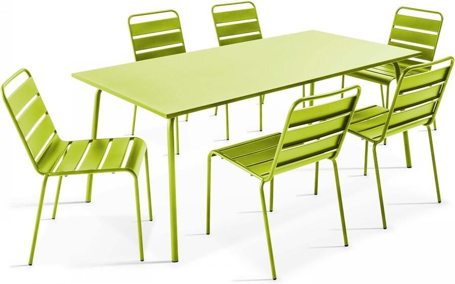 Oviala Tuinset met tafel en 6 groene stoelen Palavas