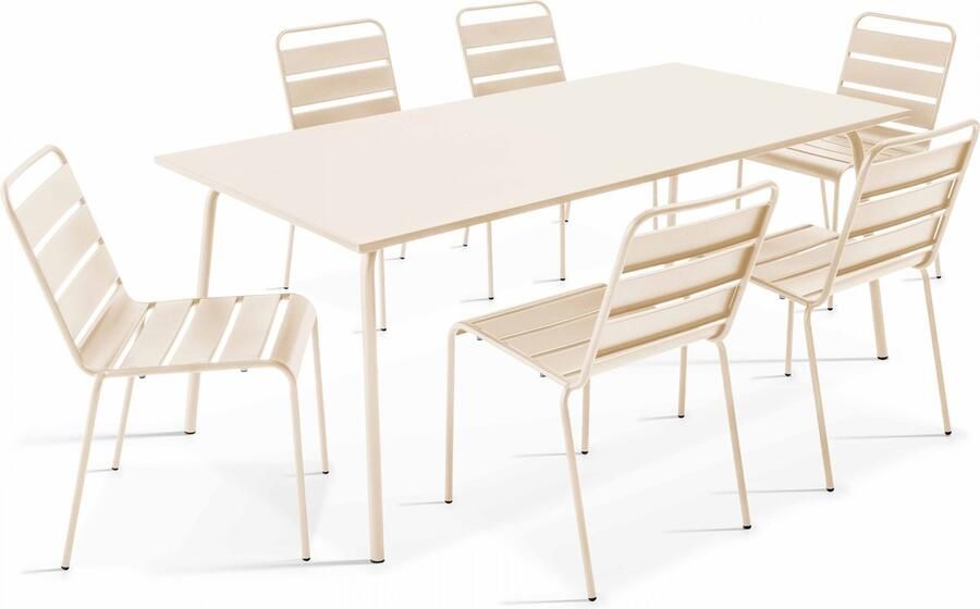 Oviala Tuinset met tafel en 6 ivoorkleurige stoelen Palavas