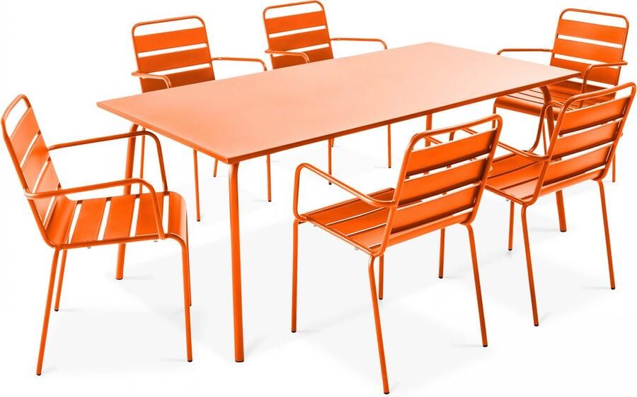Oviala Tuinset met tafel en 6 oranje stoelen Palavas