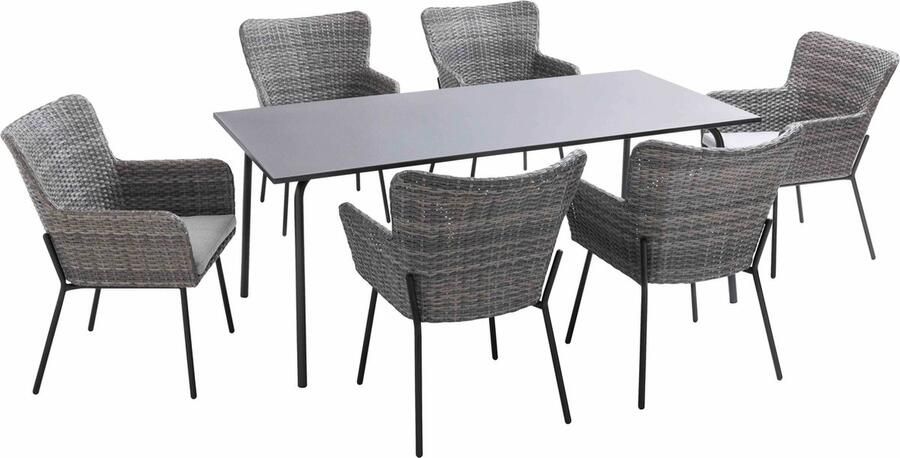 Oviala Tuinset met tafel en 6 stoelen met armleuningen van kunsthars Palavas