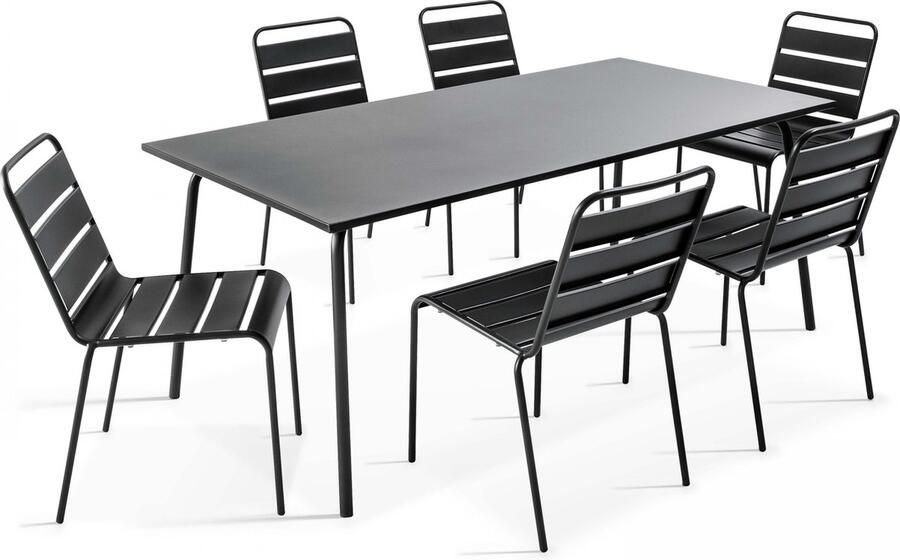 Oviala Tuinset met tafel en 6 stoelen van antraciet metaal Palavas
