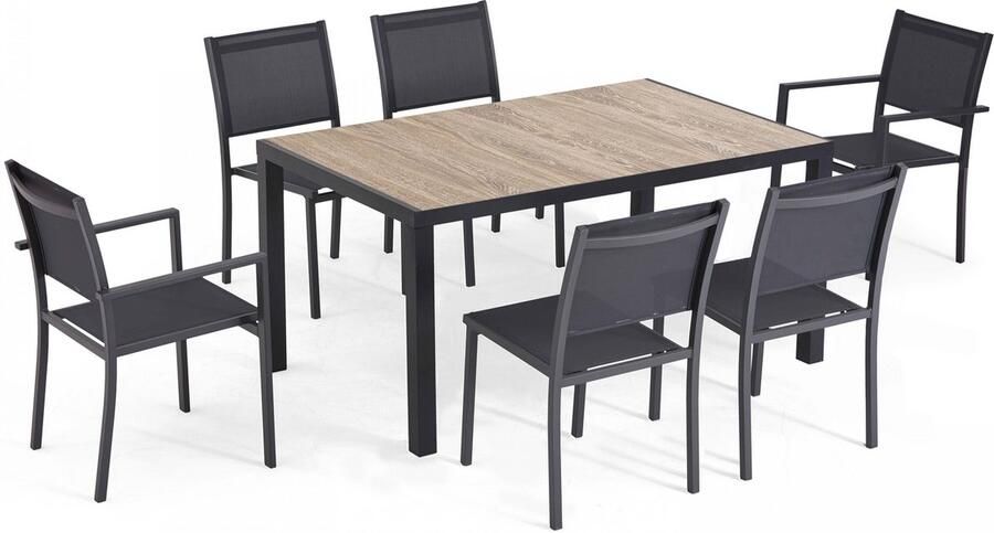 Oviala Tuinset met tafel en 6 stoelen van en keramisch hout