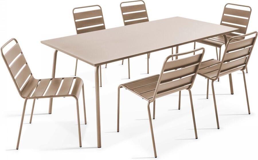 Oviala Tuinset met tafel en 6 taupe stoelen Palavas