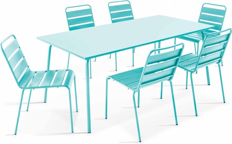 Oviala Tuinset met tafel en 6 turquoise stoelen Palavas