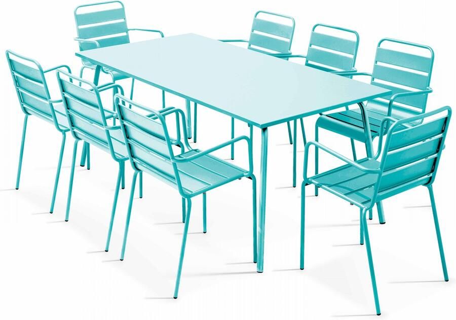 Oviala Tuinset met tafel en 8 fauteuils in turquoise Palavas