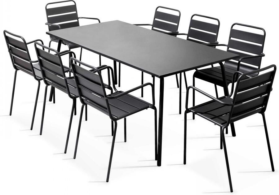 Oviala Tuinset met tafel en 8 grijze fauteuils Palavas