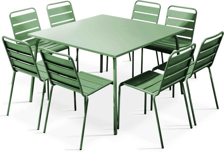 Oviala Tuinset met tafel en 8 groene cactus stoelen Palavas