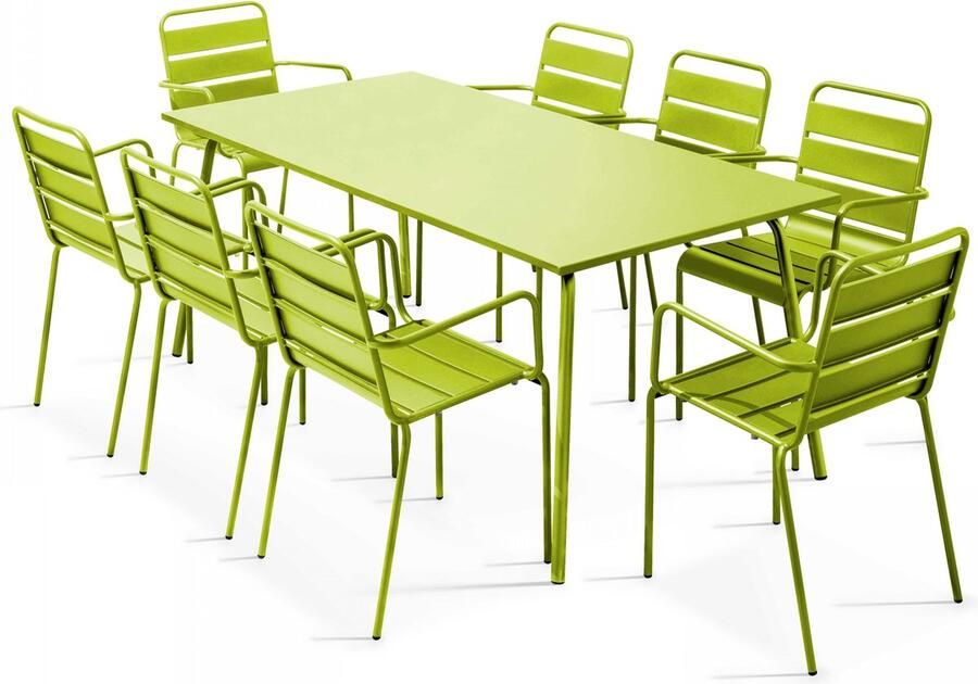 Oviala Tuinset met tafel en 8 groene fauteuils Palavas