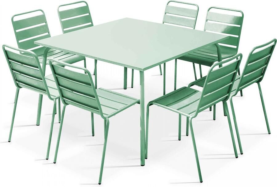 Oviala Tuinset met tafel en 8 groene salie stoelen Palavas
