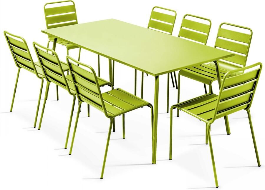 Oviala Tuinset met tafel en 8 groene stoelen Palavas