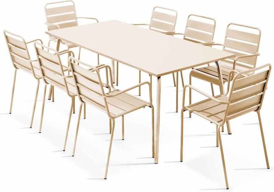 Oviala Tuinset met tafel en 8 ivoorkleurige fauteuils Palavas