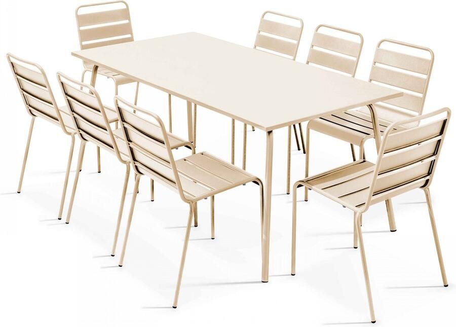 Oviala Tuinset met tafel en 8 ivoorkleurige stoelen Palavas
